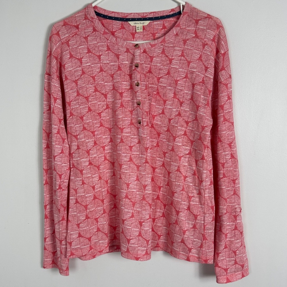 White Stuff 100% Linen Long Sleeve Pink Henley Top Womens Size UK 12 or US 8 Top